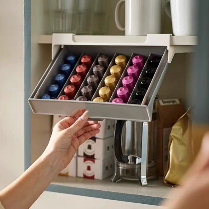 Coffee Equipment Rack - ที่ใส่แคปซูลกาแฟ กล่องเก็บแคปซูลกาแฟ ชา ถุงชา ชั้นวางจัดระเบียบ ไม่ต้องเจาะ