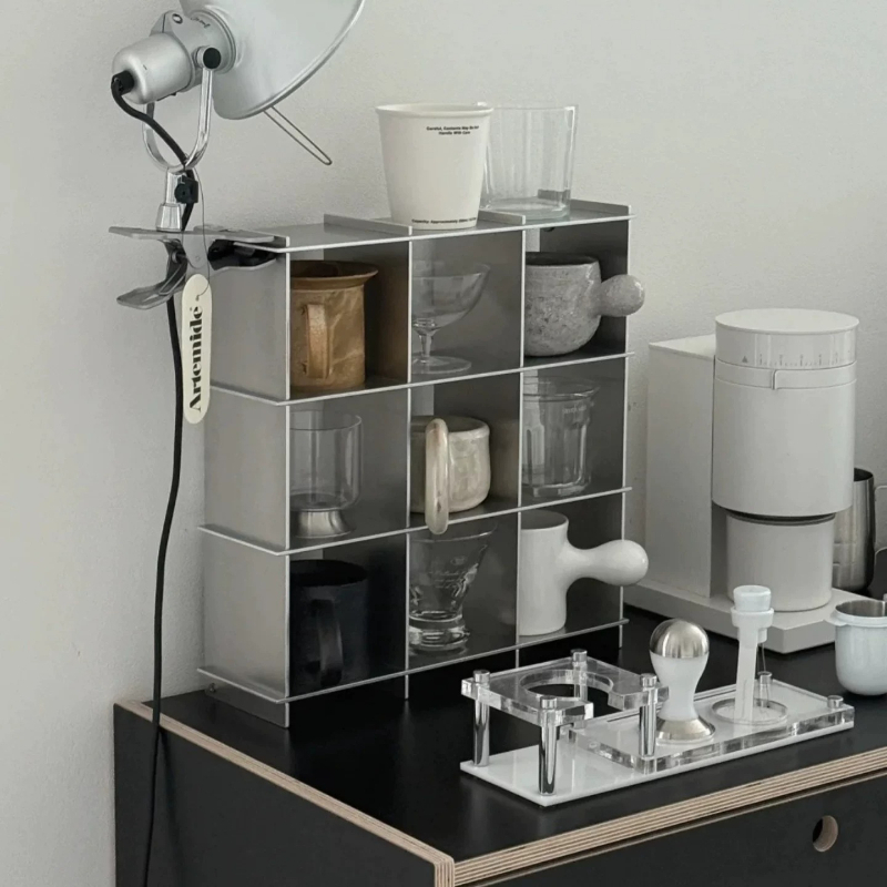 Coffee Equipment Rack - ชั้นวางแก้วอะลูมิเนียมอัลลอยด์แบบมินิมอล ชั้นวางแก้วหลายชั้น อุปกรณ์จัดระเบียบในครัว ที่วางแก้วกาแฟ สถานีบาร์กาแฟ