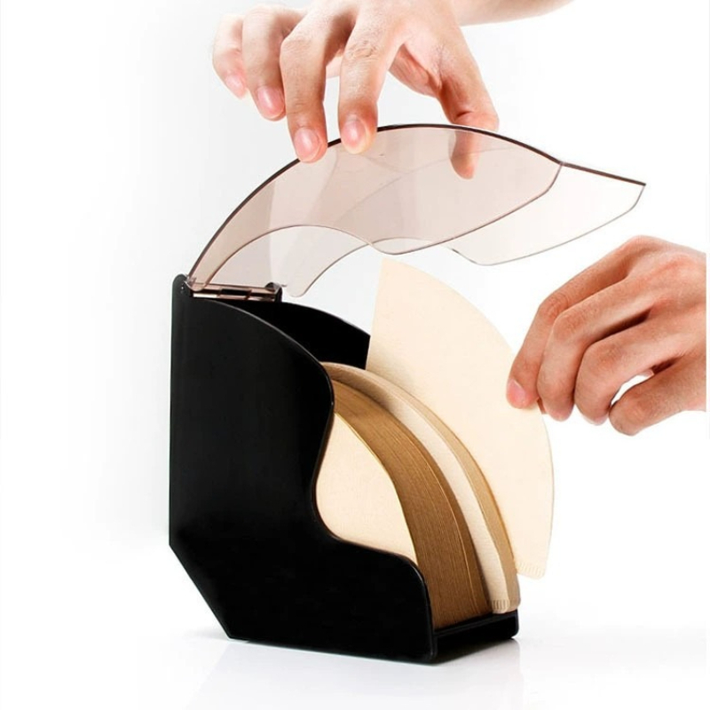 Coffee Equipment Rack - 1 ชิ้น กระดาษกรองกาแฟรูปพัดลม ชั้นวางเก็บของแบบกันฝุ่นพร้อมฝาครอบกันฝุ่น กล่องเก็บกระดาษกรองสำหรับร้านกาแฟ บาร์