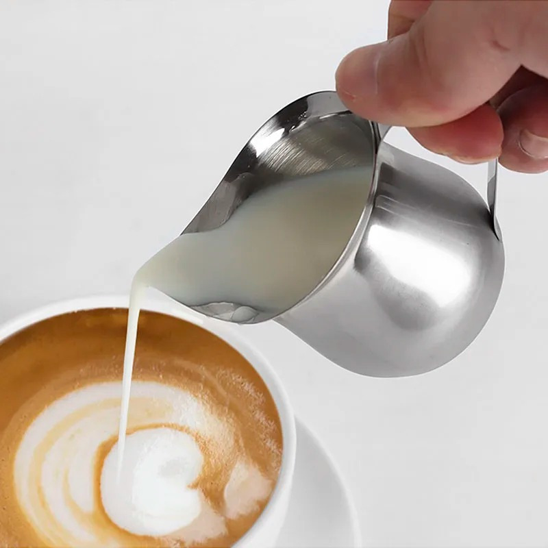 Milk Steaming Pitcher - กาแฟนมFrothing Pitcherถ้วยสแตนเลสสตีลเอสเปรสโซครีมเหยือกออนซ์ถ้วยตวงTouring Spout Coffeeware