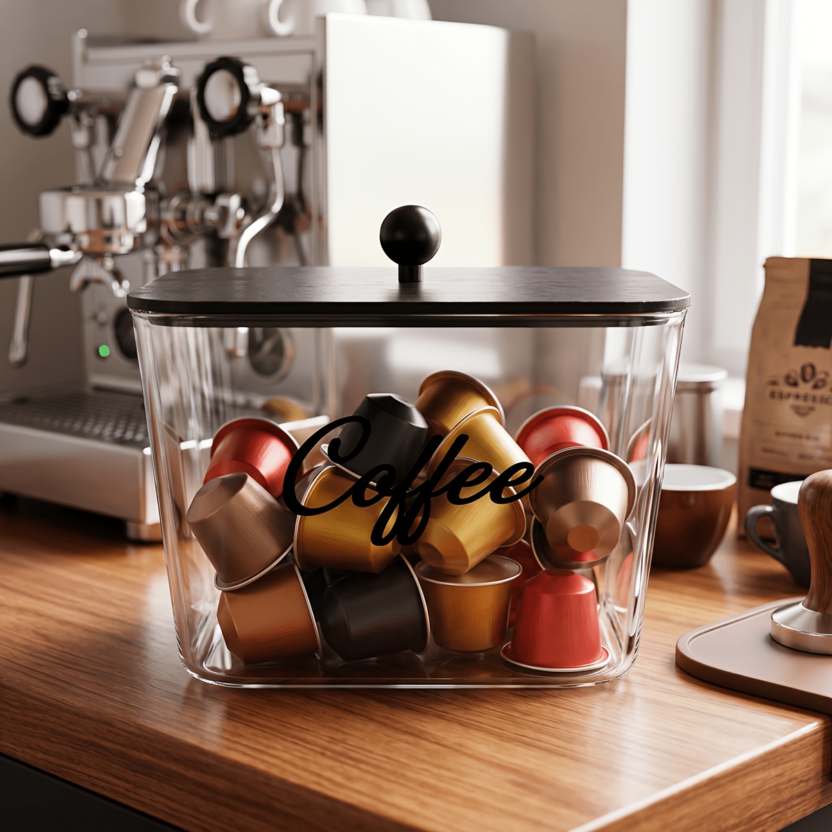 Coffee Equipment Rack - ที่ใส่ฝักกาแฟพร้อมฝาปิด กล่องเก็บของพลาสติก ที่จัดระเบียบ K-Cup ความจุขนาดใหญ่ สำหรับเคาน์เตอร์ครัว
