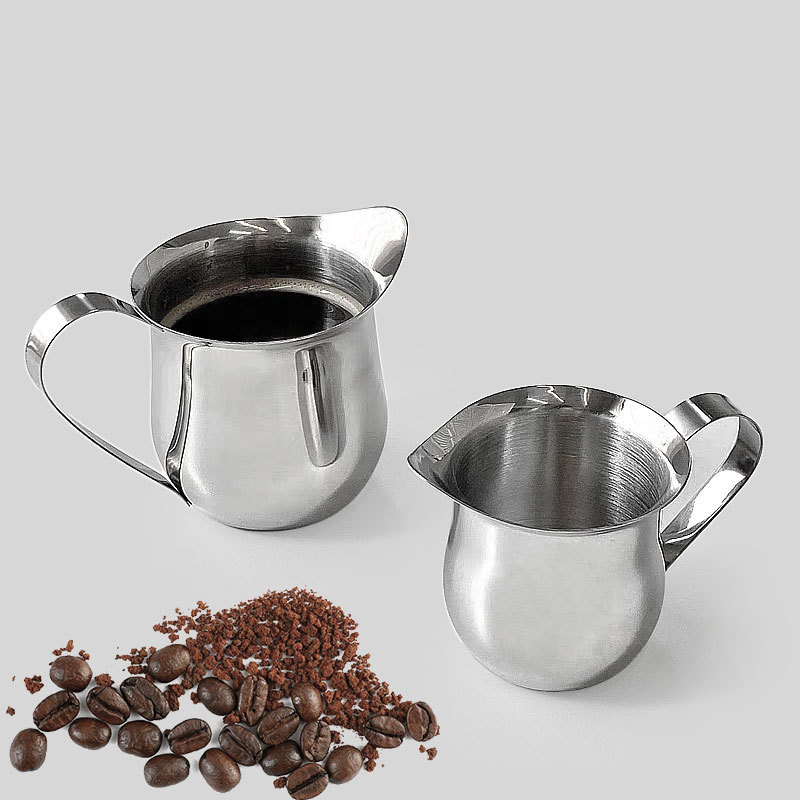 Milk Steaming Pitcher - เหยือกตีฟองนมกาแฟขนาด 2/3/5/7 ออนซ์ ทำจากเหล็ก สำหรับใส่ครีมเอสเพรสโซ พร้อมฝาปิดและพวยกา