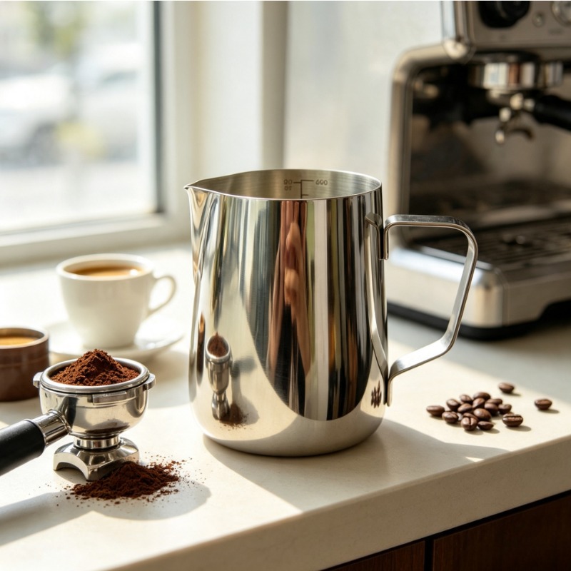 Milk Steaming Pitcher - เหยือกตีฟองนม, เหยือกสแตนเลสสำหรับตีฟองนม, สำหรับเอสเพรสโซ, คาปูชิโน, เหยือกตีฟองนมสำหรับบาริสต้าพร้อมมาตรวัด