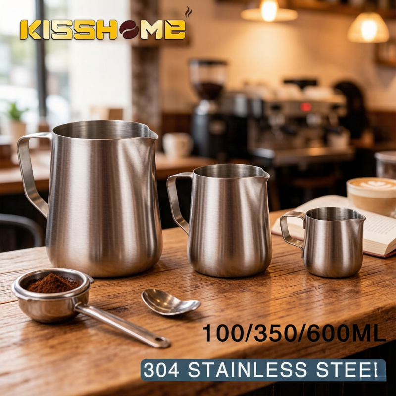 Milk Steaming Pitcher - เหยือกตีฟองนมสแตนเลสสำหรับกาแฟ, เหยือกตีฟองนมสำหรับเอสเพรสโซ, เหยือกตีฟองนมลาเต้, เหยือกตีฟองนมคาปูชิโน