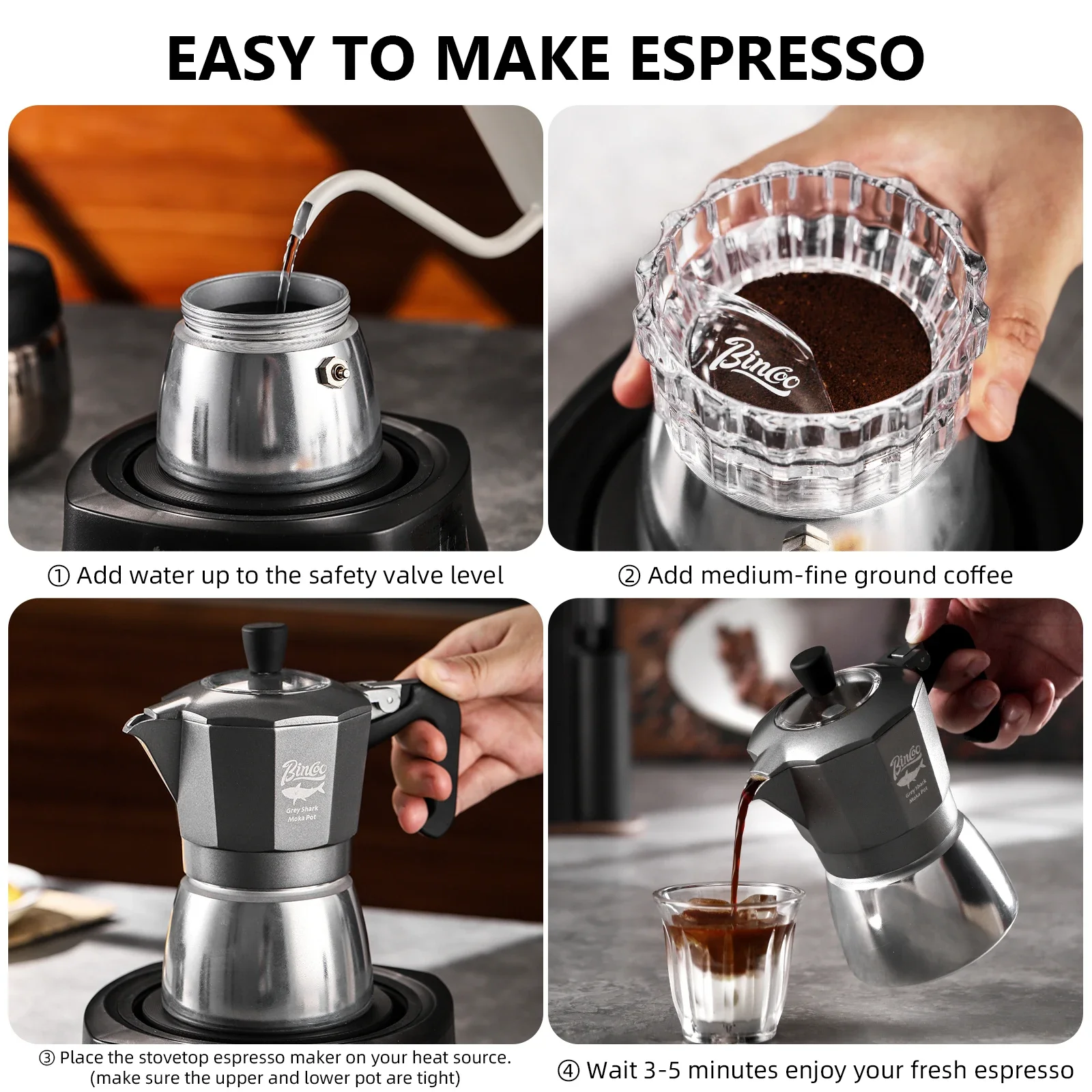 หม้อกาแฟโมก้าพอต Bincoo 2 ถ้วย - Coffee Equipment For Camping บทวิจารณ์และราคา